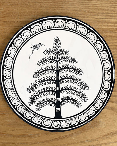 Majestic Pines Patachitra Tree And Deodar Round Trivet | 8 x 8 inches