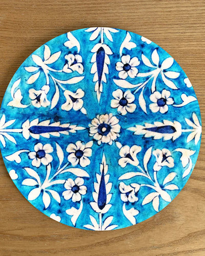 Azure Elegance Round Blue Pottery Trivet | 8 inches