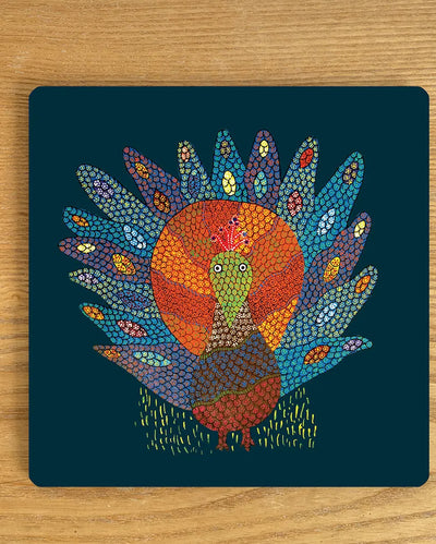 Majestic Gond Peacocks Square Artistry Trivet | 8 x 8 inches