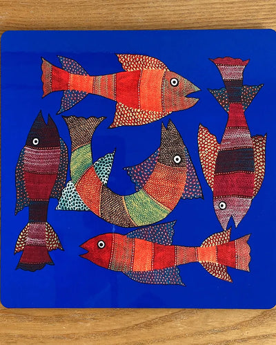 Gond Fish Fantasia Square Artistry Trivet | 8 x 8 inches