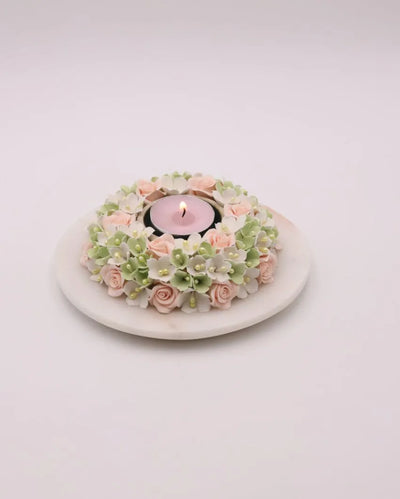 Peach Floral Tea Light Stand