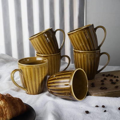 Ceramic Coffee Mugs | Set Of 6 | Multiple Colors Gold Yellow