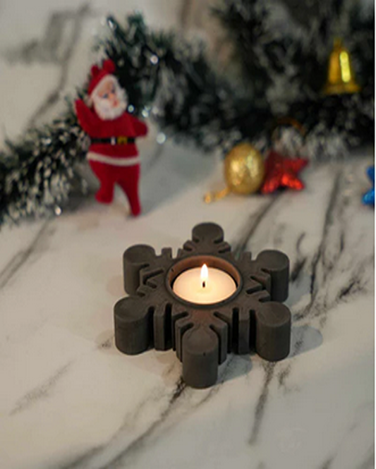 Geometric Simple Style Frosty Flake Concrete Tealight Candle Holder | 5 x 5 x 1 inches