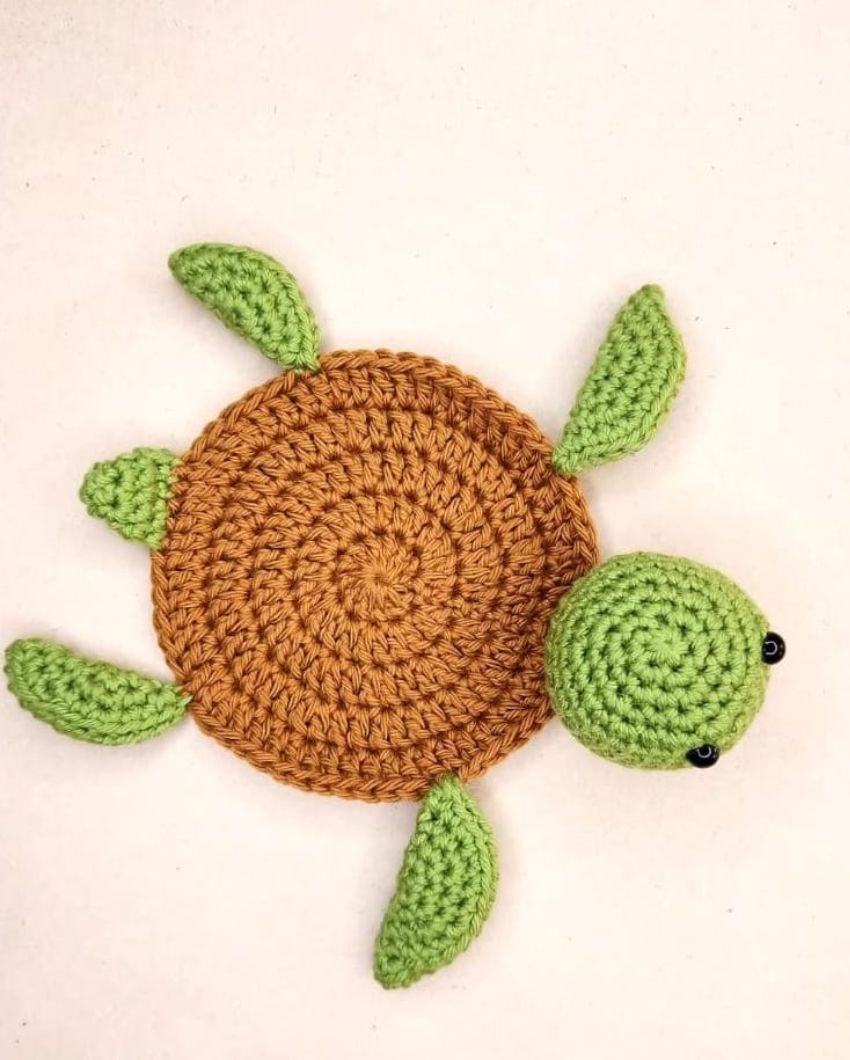 Crochet Turtle Coaster | 5 x 5 inches