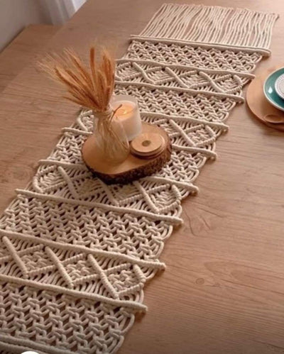 White Macrame Table Runner | 72 x 14 inches