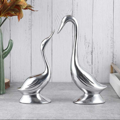 Graceful For Adding Artistic Touch Aluminium Couples Bird Swan Figurine Pair