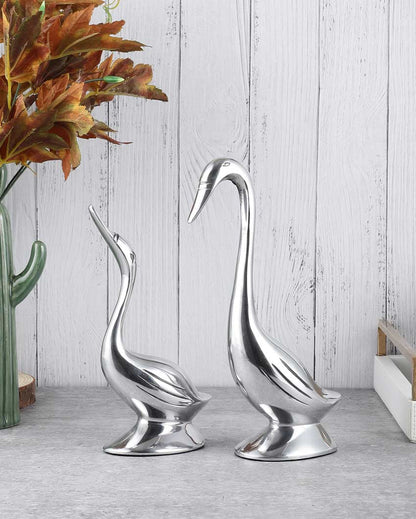 Graceful For Adding Artistic Touch Aluminium Couples Bird Swan Figurine Pair