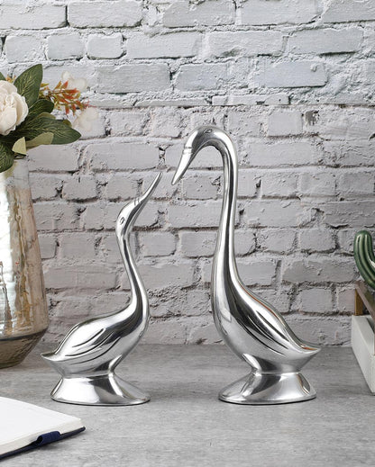 Graceful For Adding Artistic Touch Aluminium Couples Bird Swan Figurine Pair