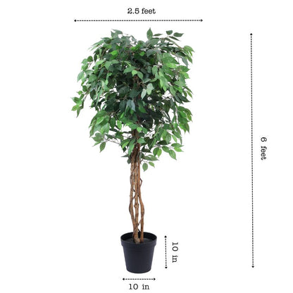 Elegant Green Artificial Ficus Plant in Black Pot