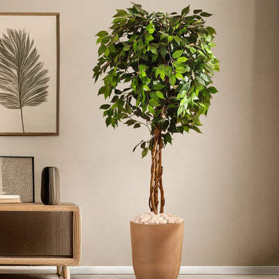 Elegant Green Artificial Ficus Plant in Black Pot