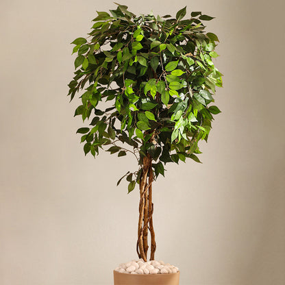 Elegant Green Artificial Ficus Plant in Black Pot