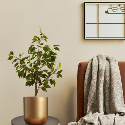 Elegant Green Artificial Ficus Plant in Black Pot