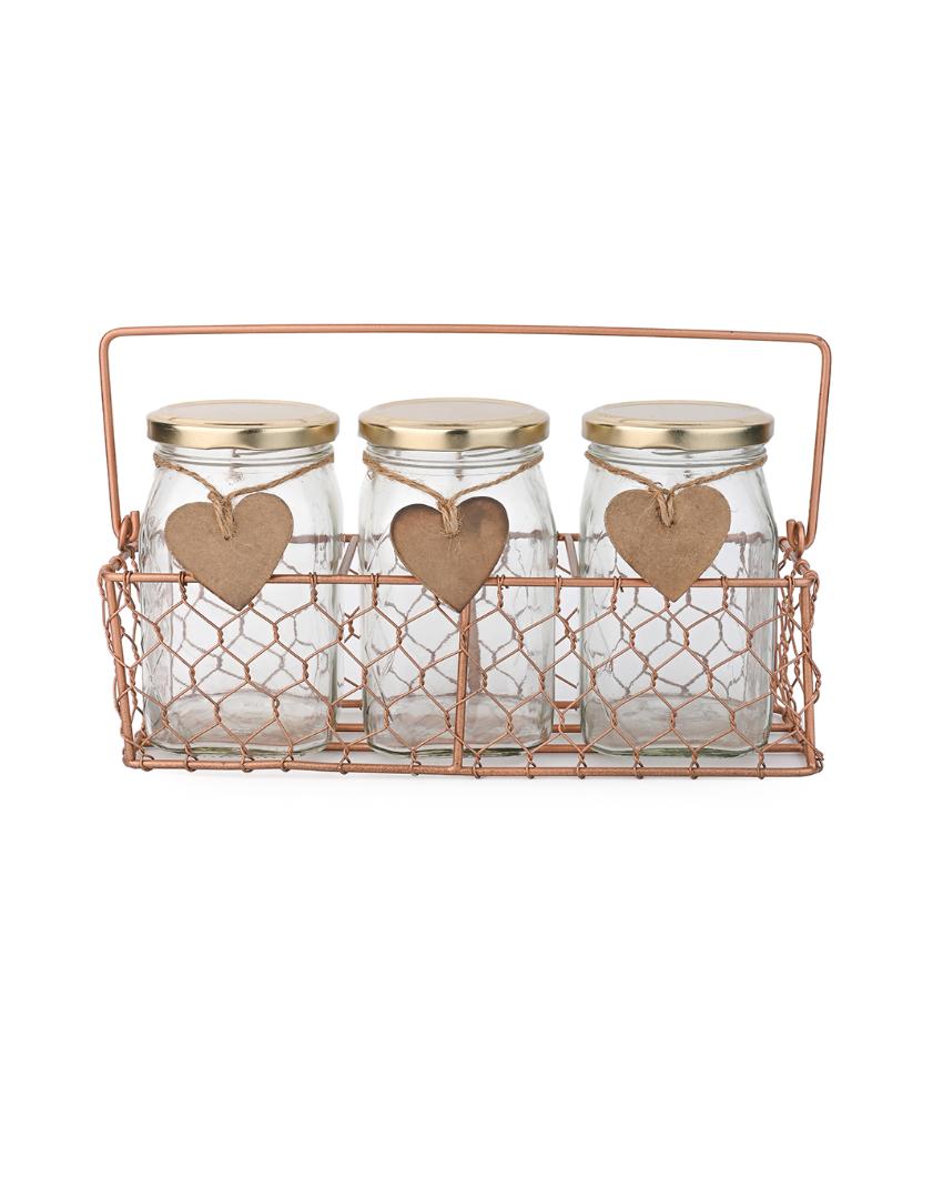 Unique 3 Storage Glass Jars with Basket Set | 9 x 4 x 5 inches