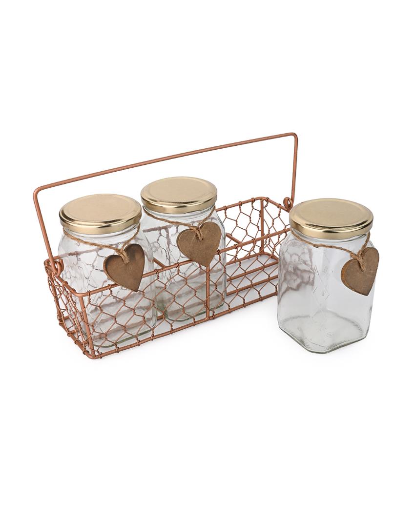 Unique 3 Storage Glass Jars with Basket Set | 9 x 4 x 5 inches