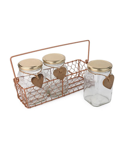 Unique 3 Storage Glass Jars with Basket Set | 9 x 4 x 5 inches