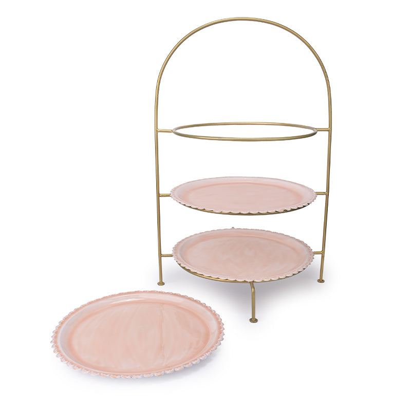 Three Platters Blushing Elegance Cake Stand Pink and Gold