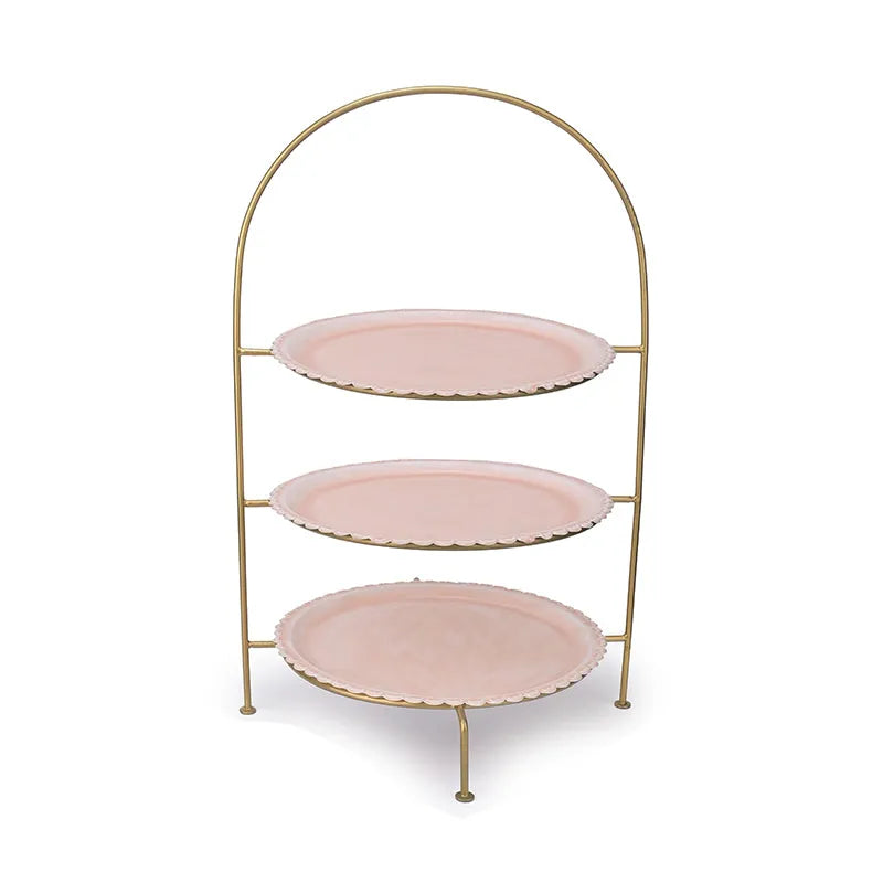 Three Platters Blushing Elegance Cake Stand Pink and Gold