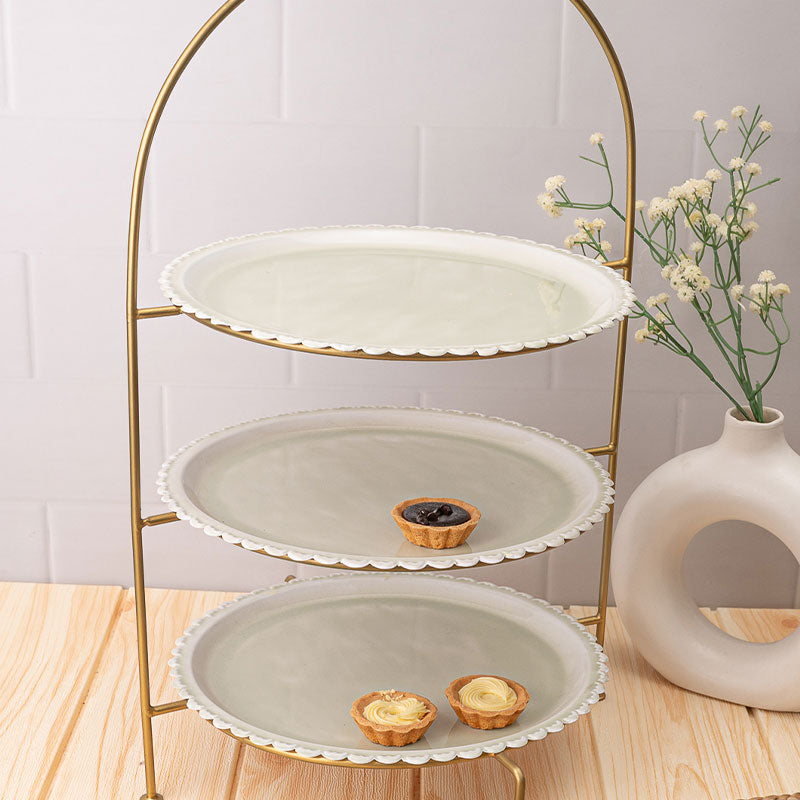 Three Platters Blushing Elegance Cake Stand Green and Gold