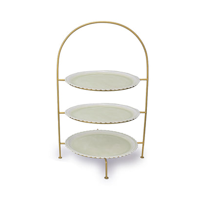 Three Platters Blushing Elegance Cake Stand Green and Gold