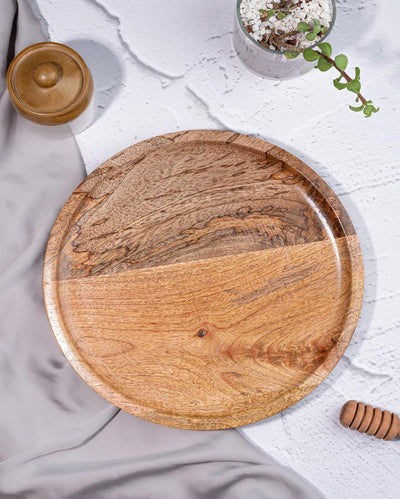 Stylish Golden Grove Round Wooden Platter | 9 inches