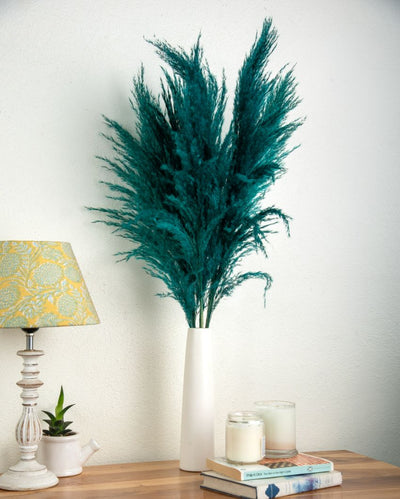 Pampas Natural Dried Botanical Grass | 5 Stems | 3.25 feet | Teal