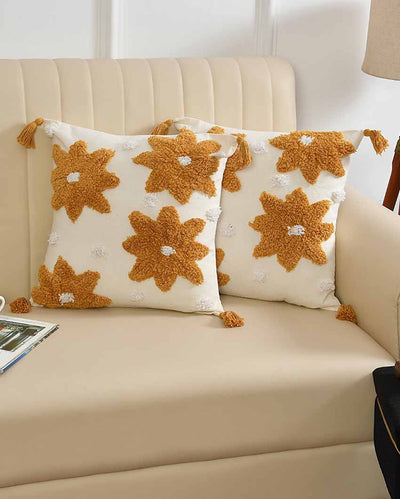 Flower Tufted Cushion Cover  | 16 x 16 inches | Set Of 2