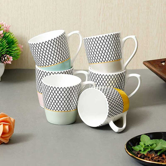 Indian Ceramic Fine Bone China Handcrafted Multicolor Design Tea Cup | Set of 6 |160 ML Default Title