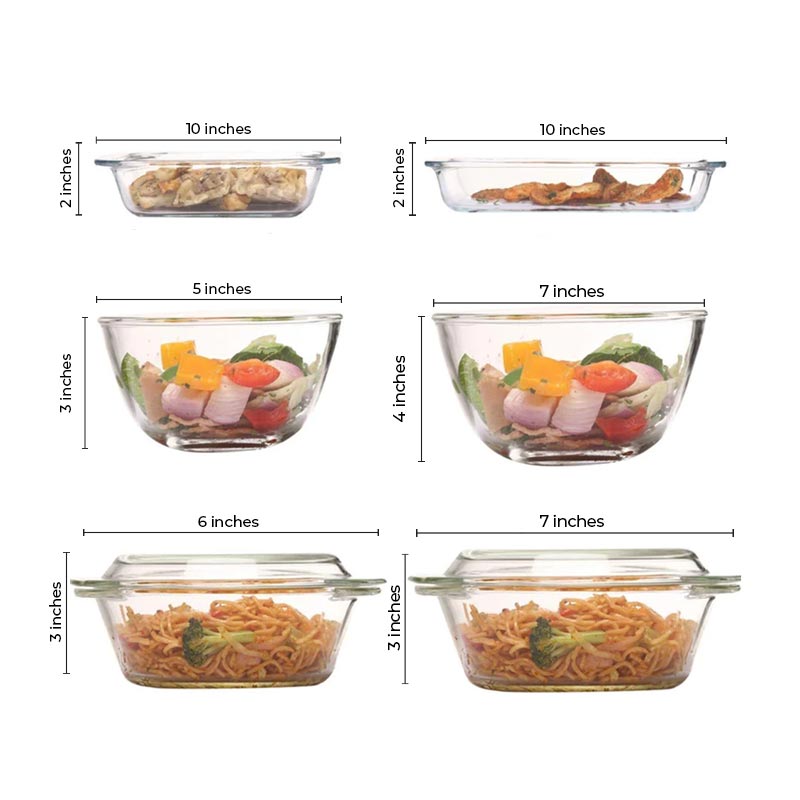 Multipurpose Glass Bowls, Dishes & Casseroles | Set of 6 | Multiple Sizes