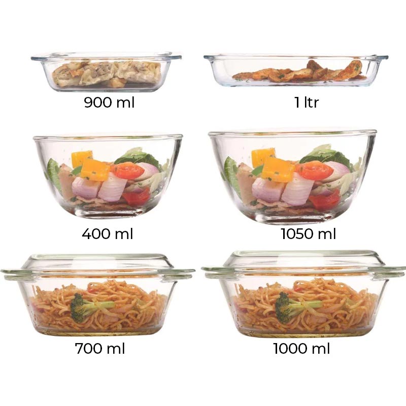 Multipurpose Glass Bowls, Dishes & Casseroles | Set of 6 | Multiple Sizes