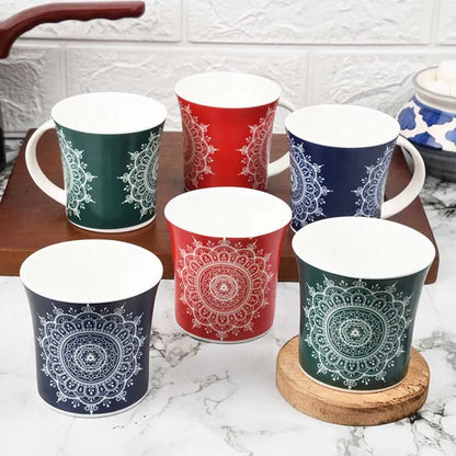 Fine Bone China  Eternal Circle Tea Cups | Set of 6 | 160 ml  | Multiple Colors 2 Blue+ 2 Red +2 Green