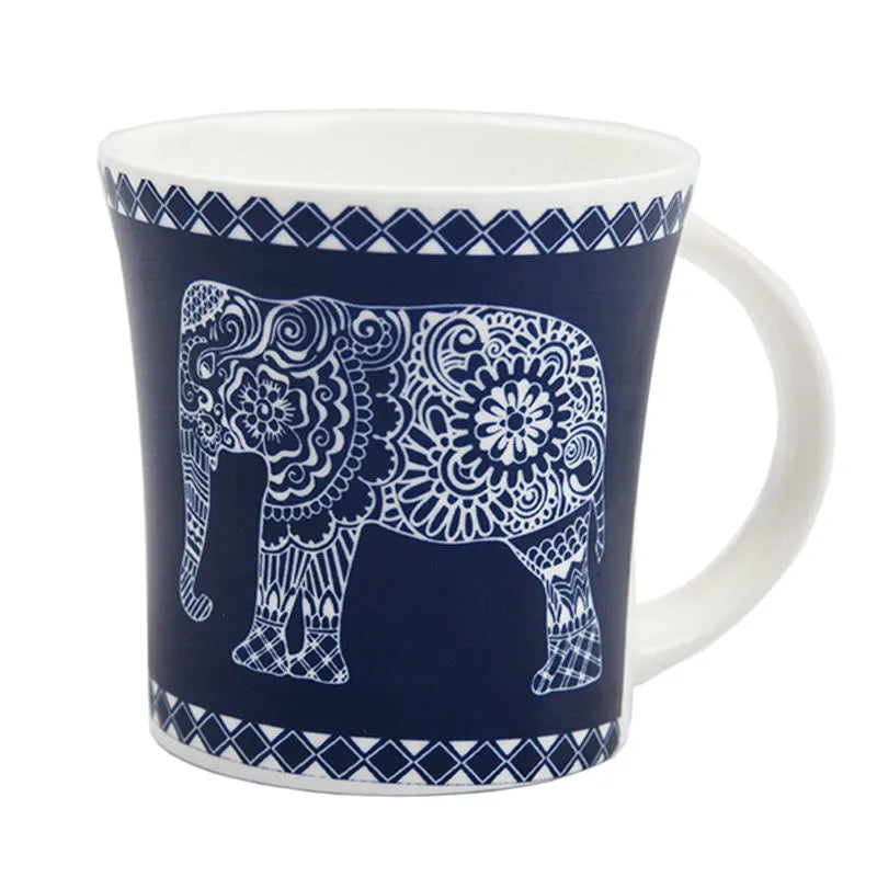 Fine Bone China  Majestic Elephant Design Tea Cups | Set of 6 | 160 ml | Multiple Colors Blue