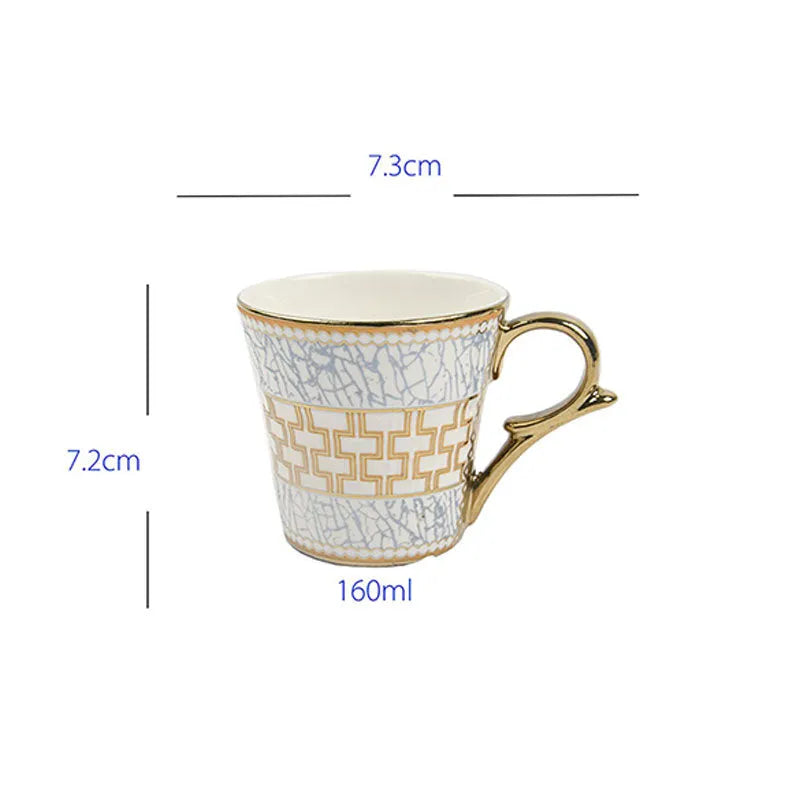 Fine Bone China Blue Craze Pattern on Golden Tea Cups | Set of 6 | 160ML Default Title