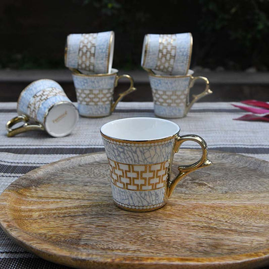 Fine Bone China Blue Craze Pattern on Golden Tea Cups | Set of 6 | 160ML Default Title