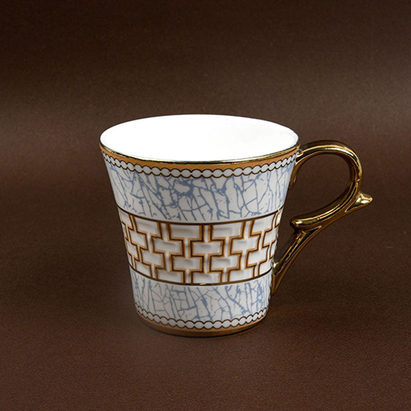 Fine Bone China Blue Craze Pattern on Golden Tea Cups | Set of 6 | 160ML Default Title