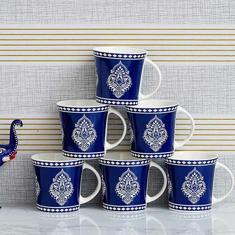 Indian Ceramic Handmade Blue Block Print Tea Cup | Set of 6 | 160 ML Default Title