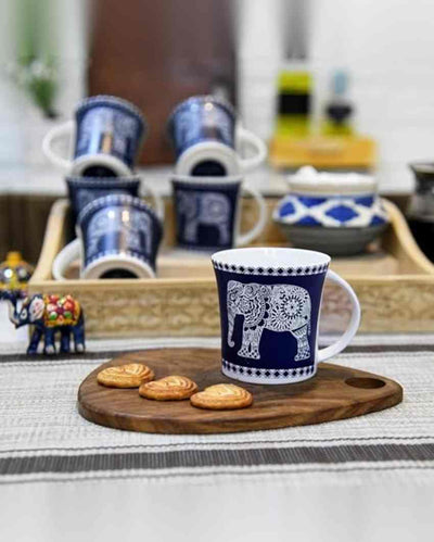 Bold Majestic Elephant Ceramic Coffee & Tea Cups | Set of 4 | 160 ML | 3 x 3 inches