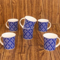 Arabesque Flower Pattern Cups Cups | 160 ml | Set of 6 | Multiple Colors Blue