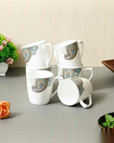 Peacock Handmade Painted Ceramic Coffee & Tea Cups | Set of 4 | 160 ML | 3 x 3 inches