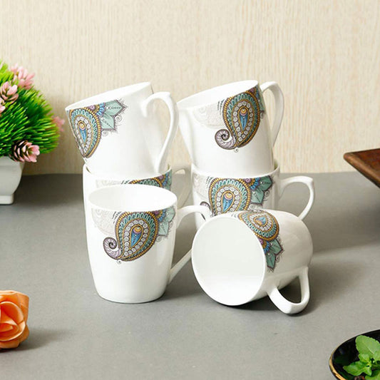 Indian Ceramic Fine Bone China Handmade Painted Peacock Design Tea Cup Coffee Cup | Set of 6 |160 ML Default Title