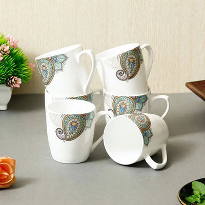 Indian Ceramic Fine Bone China Handmade Painted Peacock Design Tea Cup Coffee Cup | Set of 6 |160 ML Default Title