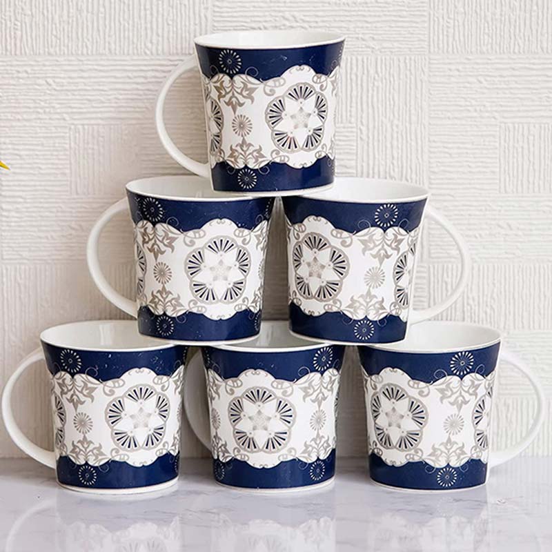 Indian Ceramic Fine Bone China Handcrafted Blue Design Tea Cup | Set of 6 |150 ML Default Title