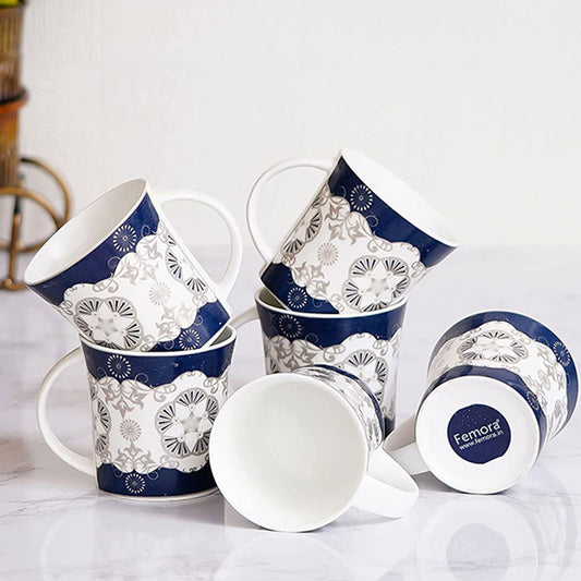 Indian Ceramic Fine Bone China Handcrafted Blue Design Tea Cup | Set of 6 |150 ML Default Title
