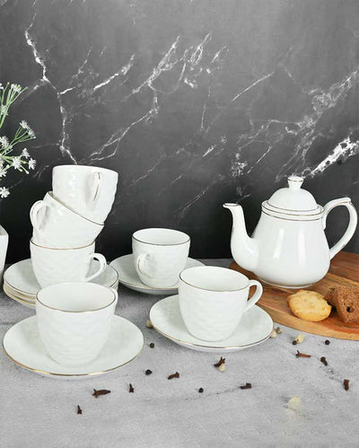 Gold Line Wave Ripple Pattern Ceramic Tea Set | 13 Pieces | 200 ML