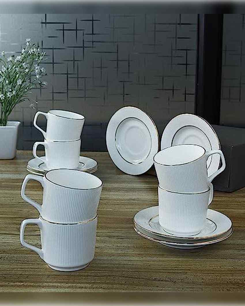 Ceramic Gold Line with Vertical Bar Tea Set | 13 Pieces | 200 ML