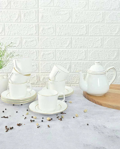 Ceramic Gold Line with Vertical Bar Tea Set | 13 Pieces | 200 ML