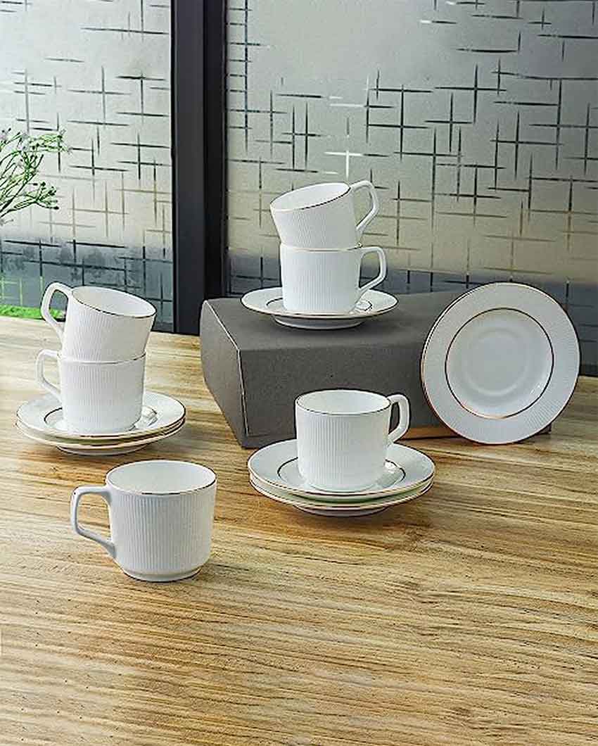 Ceramic Gold Line with Vertical Bar Tea Set | 13 Pieces | 200 ML