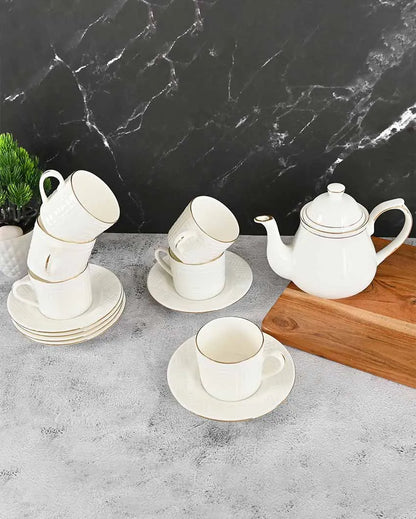 Gold Line Square Cut White Ceramic Tea Set | 13 Pieces | 200 ML