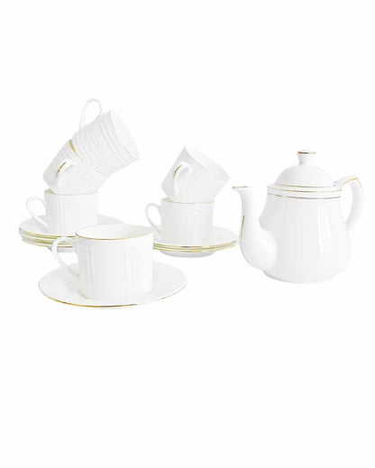 Gold Line Square Cut White Ceramic Tea Set | 13 Pieces | 200 ML