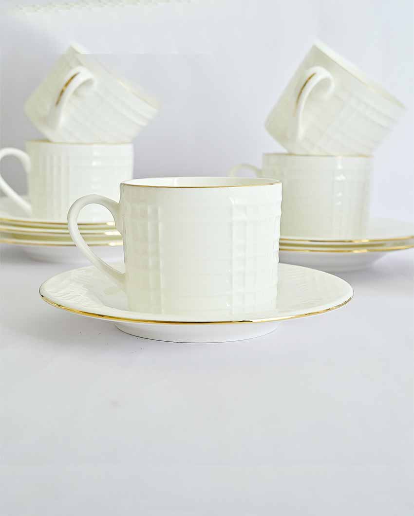 Gold Line Square Cut White Ceramic Tea Set | 13 Pieces | 200 ML