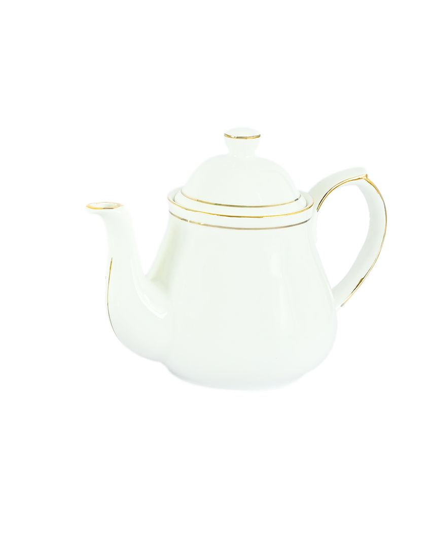 Gold Line Square Cut White Ceramic Tea Set | 13 Pieces | 200 ML